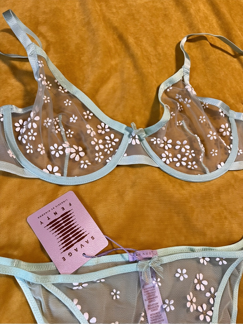 Savage X Fenty Puffed Daisy Mesh Bra & Bikini Set